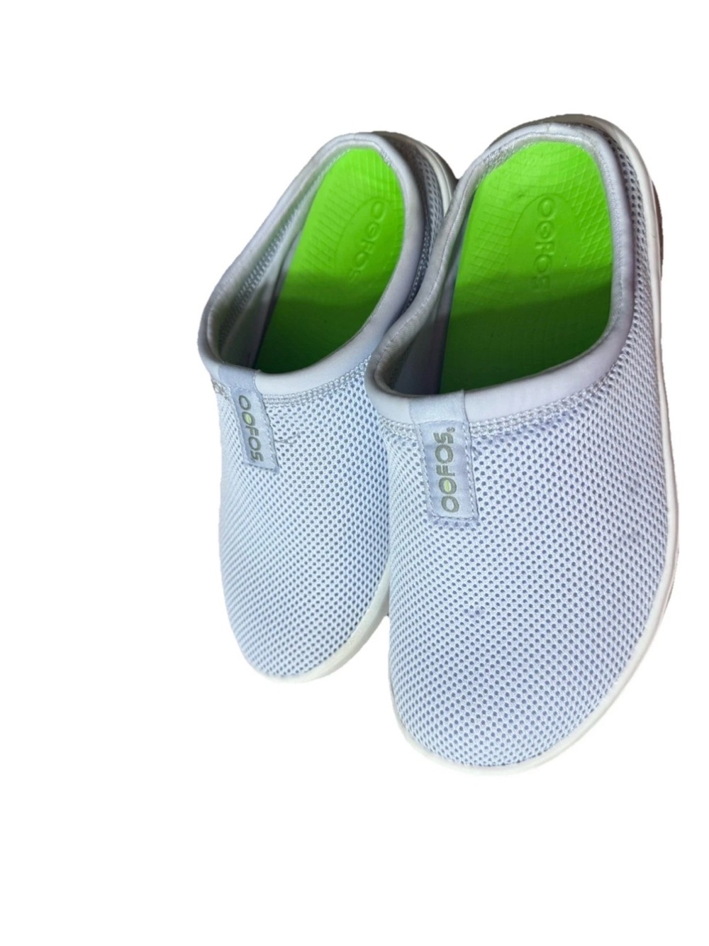 OOFOS OOcoozie Size 7 Sport Mule Gray White Slip On Shoes Mesh Comfort